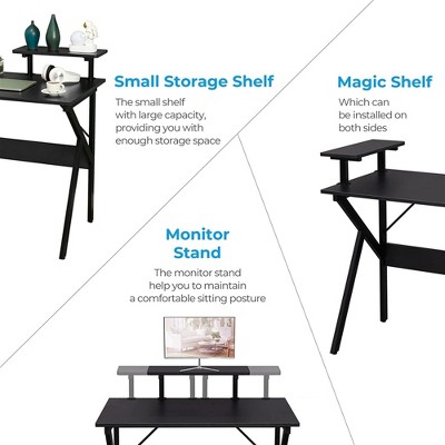 GreenForest Black 47" Gaming Desk with Monitor Shelf
