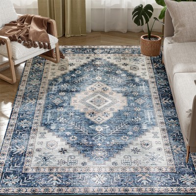HOMCOM Area Rug, Vintage Machine Washable Rug, Non-Slip Floor Carpet for Living Room, Bedroom, Dining Room, Home Office