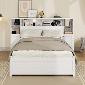 GDFStudio Lucas Twin Size Wooden Storage Bed with Tall Bookcase Headboard and Drawers - 1 of 4