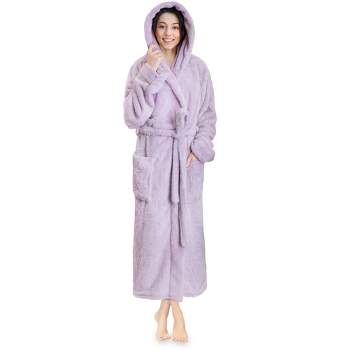 PAVILIA Women Hooded Plush Soft Robe, Fluffy Warm Fleece Faux Shearling Shaggy Bathrobe