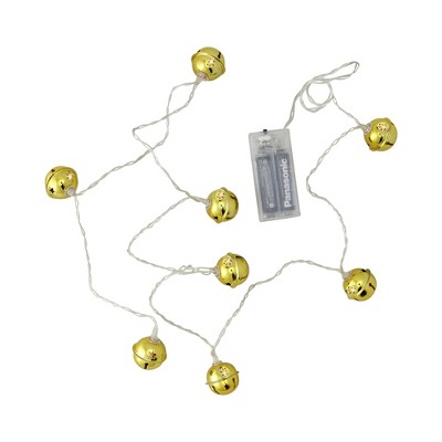 Northlight 8ct Battery Operated LED Jingle Bell with Star Cut-Outs Christmas Lights Gold - Clear Wire