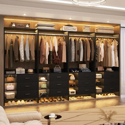 Aheaplus 30'' Freestanding Closet Organizer with Hanging Rods and Drawers, Closet System with Storage Shelves