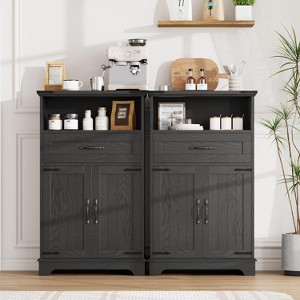 Farmhouse Storage Cabinet Set of 2 -  Freestanding Cabinet with Doors & Drawers for Bathroom/Kitchen/Living Room - 1 of 4