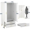 TIRAMISUBEST White 2-Door Wardrobe Armoire with Drawers & Hanging Rod - Modern Twill Design, Left Opening, 31.5"W x 76.77"H - 3 of 4