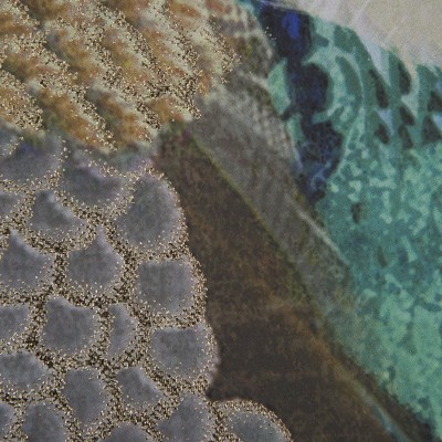 Multicolor Linen Canvas Artwork with Aqua and Teal Peacock