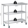 Stainless Steel Work Table, 3-Shelf Commercial Food Prep Table,Rust-Resistant Metal Utility Table for Kitchen, Restaurant - 3 of 4