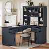 PAGED L-Shaped Computer Desk with 2 Cabinets and 2 Drawers, 11 Open Shelves and 1 Right Flip Shelf with Storage, with Power Outlet, White - 2 of 4