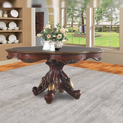 Transitional Cherry Oak Round Extendable Dining Table