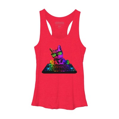 Women's Design By Humans Cool Cat DJ By clingcling Racerback Tank Top