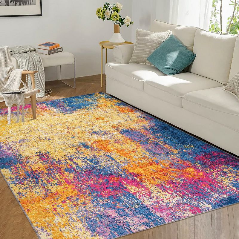 Washable Rug Modern Rug Contemporary Abstract Colorful Rug Ultra-Thin Indoor Carpet, 3 of 9