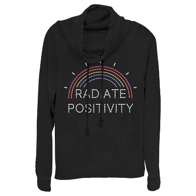Juniors Womens CHIN UP Radiate Positivity Rainbow Cowl Neck Sweatshirt