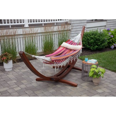Brazilian Pink Striped Polycotton Double Outdoor Hammock