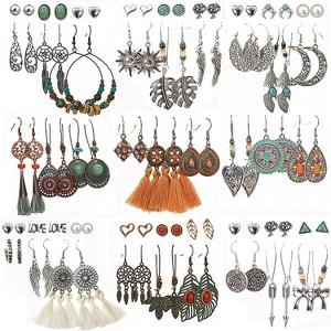 45 Pairs Boho Drop Earrings Set, Vintage Tassel Leaf Dangle Earrings for Women Valentine's Day Gifts - 1 of 4