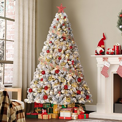 4.5/6/7.5/9/12FT Pre-Lit Artificial Christmas Tree with LEDs, PVC Branch Tips & Metal Stand - Easy Assembly Xmas Tree for Home Office Decor