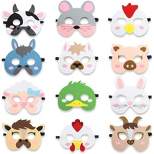 Blue Panda 12-Pack Animal Masks for Kids Farm-Themed Birthday Party, 12 Unique Animal Designs, Includes Cow, Chicken, and Duck Designs, 7x7 in