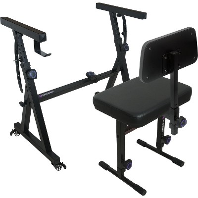 Liquid Stands Piano Keyboard Stand w/ Wheels and Bench Adjustable Stool Set - Portable Sturdy Digital Piano Stand for 54-88 Key Keyboard Chair, Stool