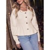 Women Long Sleeve Cardigan Round Neck Button Front Ruffle Hem Knit Top - 3 of 3