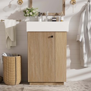 21.6 Inch Bathroom Vanity with Ceramic Sink, Soft Close Door, Wood ...