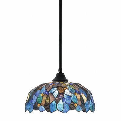 Toltec Lighting Any 1 - Light Pendant in  Matte Black with 16" Blue Mosaic Art Glass Shade