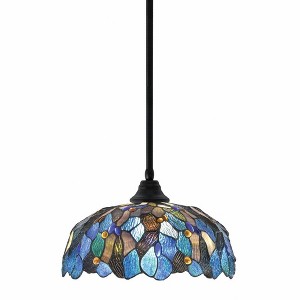 Toltec Lighting Any 1 - Light Pendant in  Matte Black with 16" Blue Mosaic Art Glass Shade - 1 of 1