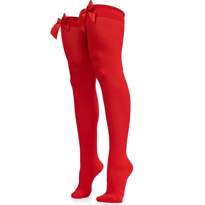 Skeleteen Bow Accent Thigh Highs - Red, 1 of 5
