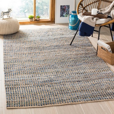 Boho-Chic Coastal Blue Handwoven 5' Square Jute Area Rug