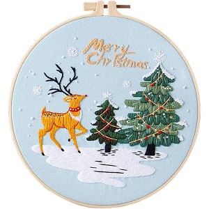 20cm/7.9in Christmas Embroidery Starter Kit for Beginners, DIY Cross Stitch Kit with Hoops, needles, cloth and thread, Christmas Tree and Deer - 1 of 4