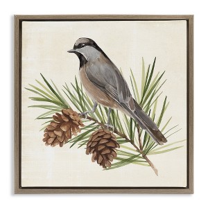 Stupell Industries Bird on Pine Tree Floating Frame Canvas Art, Brown, 25" x 25" - 1 of 4