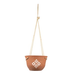 White Geo Accent Terracotta & Jute Hanging Planter - Foreside Home & Garden - 1 of 4