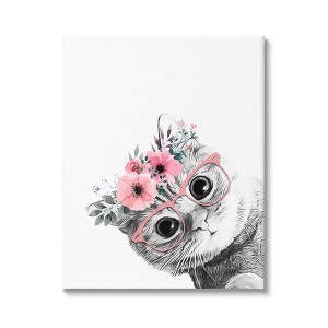 Stupell Pink Flower Crown Cat with Glasses Gallery Wrapped Canvas Wall Art - 1 of 4