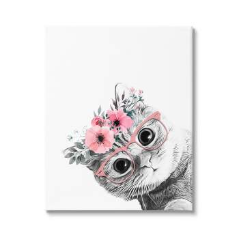 Stupell Pink Flower Crown Cat with Glasses Gallery Wrapped Canvas Wall Art