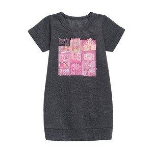Girls' - Barbie - Living the Dream Graphic Short Sleeve Fleece Dress - 1 of 2