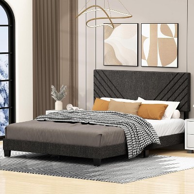 TIRAMISUBEST Queen Bed Frame with Adjustable Headboard, Linen Upholstered Platform Bed Frame with Wood Slats Support, Mattress Foundation,Grey Sutra