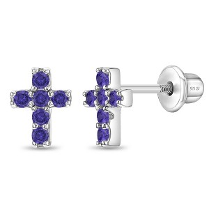 Girl's The Perfect Cross Screw Back Sterling Silver Earrings - In Season Jewelry - 1 of 4