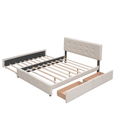 NicBex Queen Size Linen Upholstered Platform Bed with 2 Drawers and 1 Twin XL Trundle for Adults/Boys/Girls