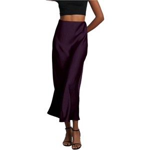 Women's Satin Maxi Skirt - High Waist A-Line Long Skirt for Elegant Office Wear - 1 of 4