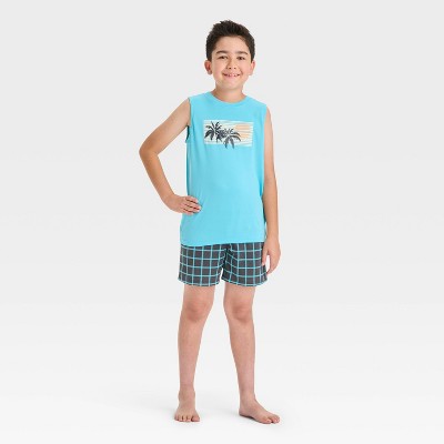 Boys' 2pc Palm Trees Tank Top and Pajama Set - Cat & Jack™ Turquoise Blue XL