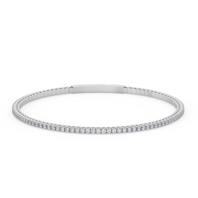 Pompeii3 1Ct Diamond Flexible Oval Bangle Women's Bracelet 14k White Gold Lab Created - Size Medium