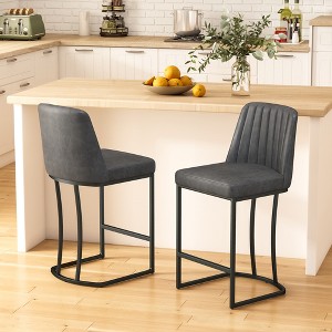 Vipbear Counter Height Bar Stools Set of 2, 25.6" H Barrel Upholestered Faux Leather Barstools with Back and Metal Frame for Kitchen Island - 1 of 4