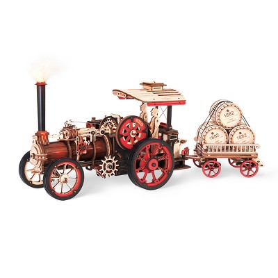 ROBOTIME 3D Wooden Puzzle Engine Tractor Locomotive Electric Vintage Car Model Kit Toy , Multicolored, 14.1"*4.7"*5.7"