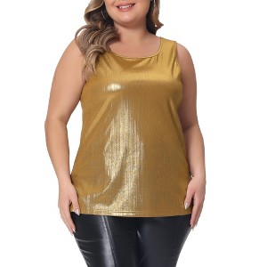 Agnes Orinda Women's Plus Size Shiny Metallic Round Neck Sleeveless Party Tank Tops - 1 of 4