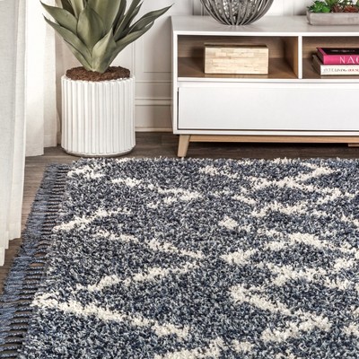 Denim Blue/Cream Diamond Shag Synthetic 4' x 6' Area Rug