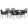 vidaXL 7-Piece Patio Dining Set - Black Poly Rattan and Steel with Light Gray Cushions, Weather-Resistant Material and Sturdy Frame - 3 of 4