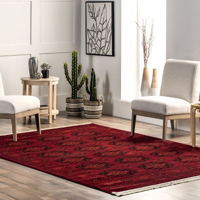 Red 5' x 7' Synthetic Traditional Motif Area Rug