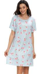 cheibear Womens Cute Pajama Dress Nightgown Shirtdress Short Sleeve Summer Sleepwear