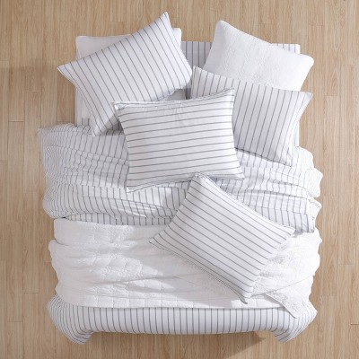 Green Striped Cotton King Duvet Cover Set