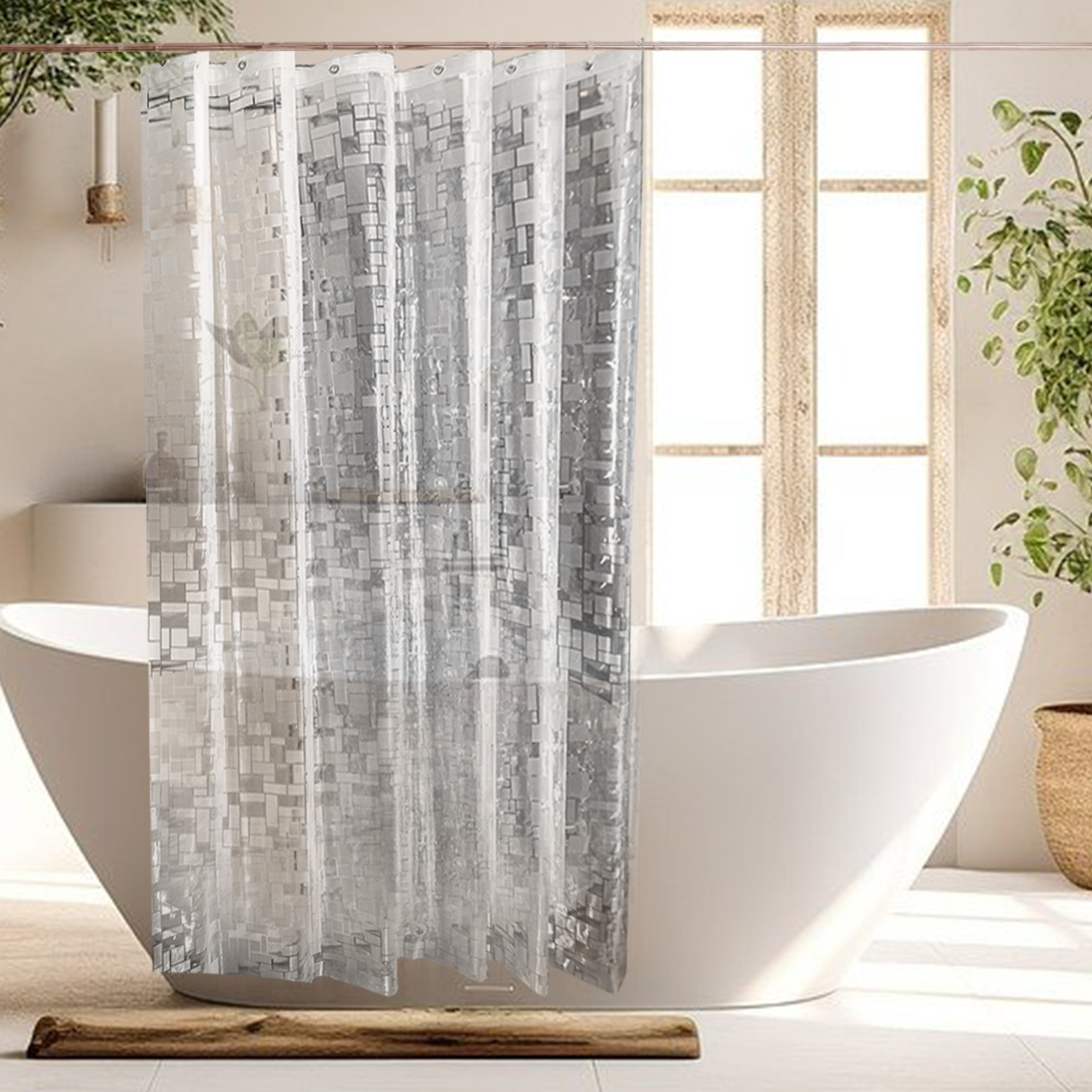 Unique Bargains Checkered Pattern Shower Curtain Liner 78.74"L x 70.87"W Clear 1 Set