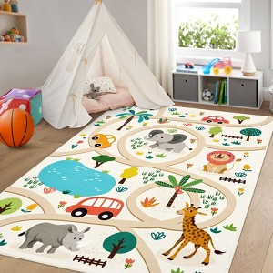 Machine Washable Kids Play Mat Cute Animals Rug with Non-Slip Backing Educational Low Pile Floor Carpet for Children Nursery Playroom Toddler Room - 1 of 4