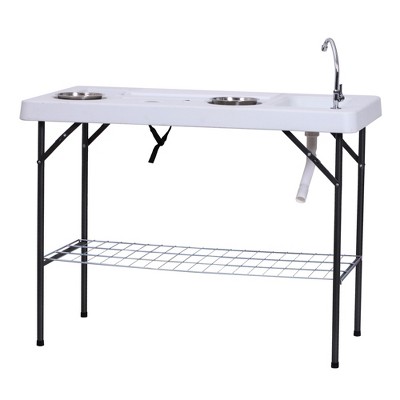 Vynxaria Outsunny Folding Fish Cleaning Table with Sink ¨C Portable Camping Table for Fishing