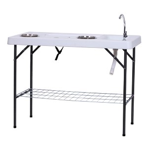 Vynxaria Outsunny Folding Fish Cleaning Table with Sink ¨C Portable Camping Table for Fishing - 1 of 4